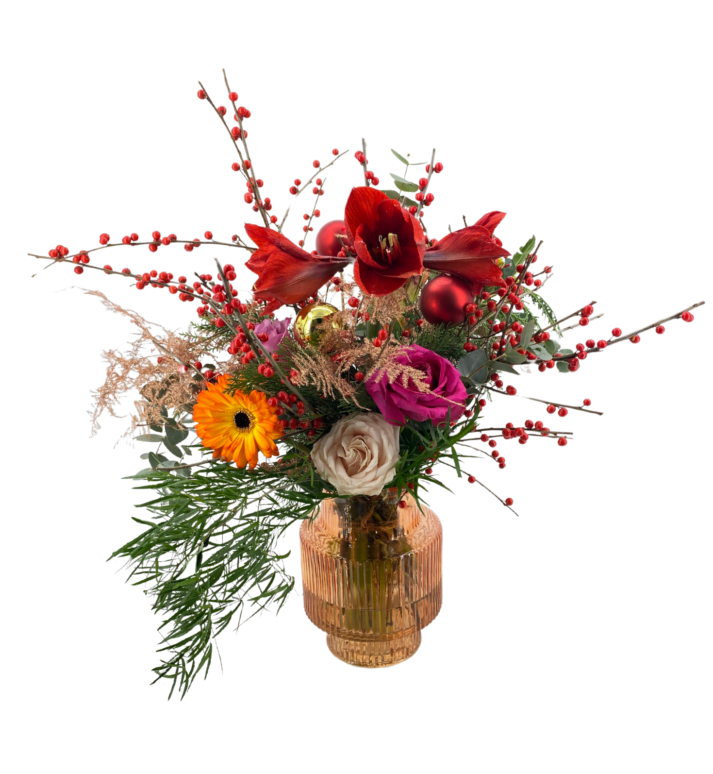 Rood-paars boeket met groene accenten – elegant en kleurrijk, uit de collectie van Bloemenwereld.nl. Boeket met rode en paarse bloemen, gecombineerd met fris groen blad, een stijlvolle keuze uit de collectie van Bloemenwereld.nl.